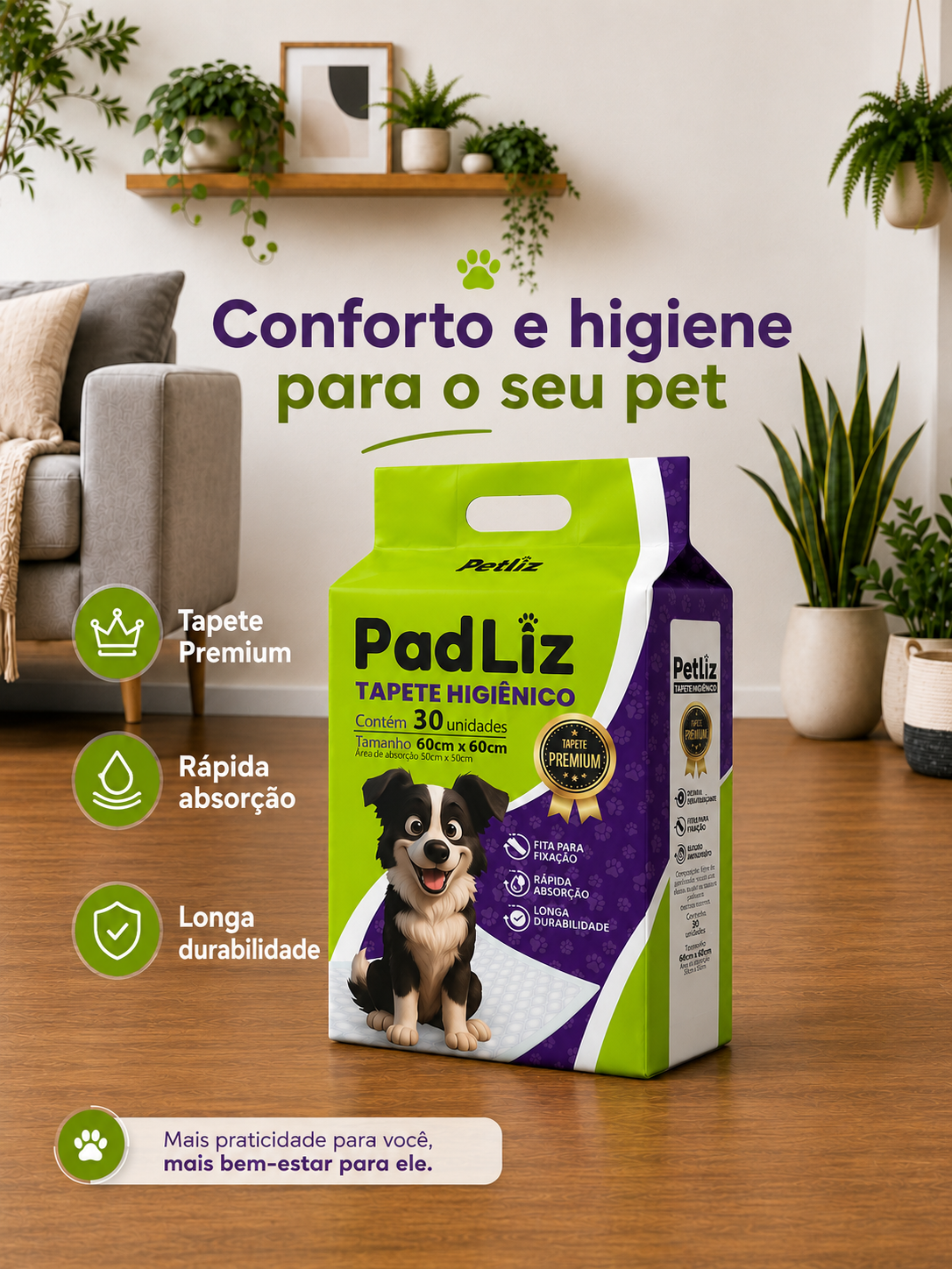 Tapete Higiênico Petliz PadLiz Premium 60x60cm – 30 Unidades - Imagem 6
