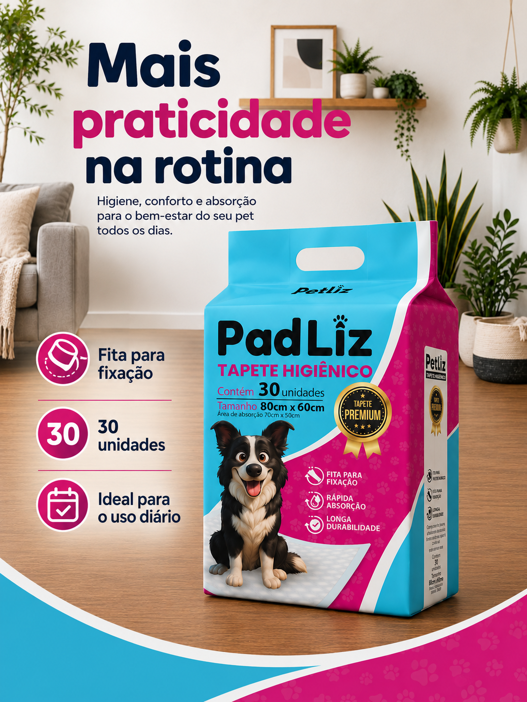 Tapete Higiênico Petliz PadLiz Premium 80x60cm – 30 Unidades - Imagem 5