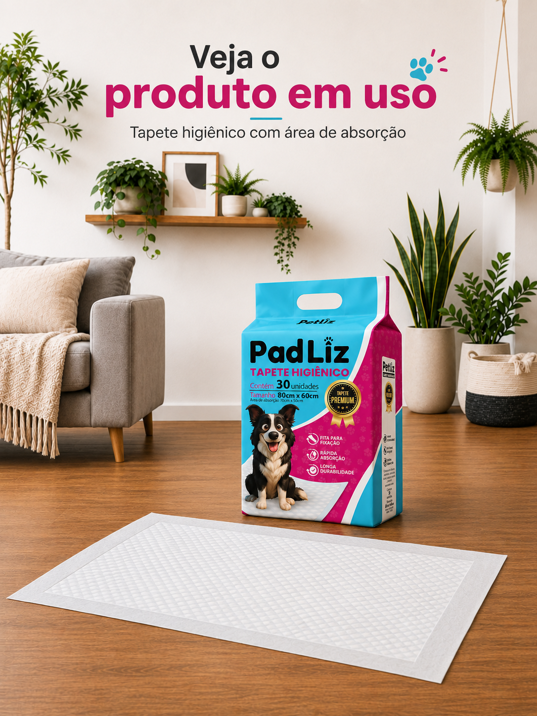 Tapete Higiênico Petliz PadLiz Premium 80x60cm – 30 Unidades - Imagem 2