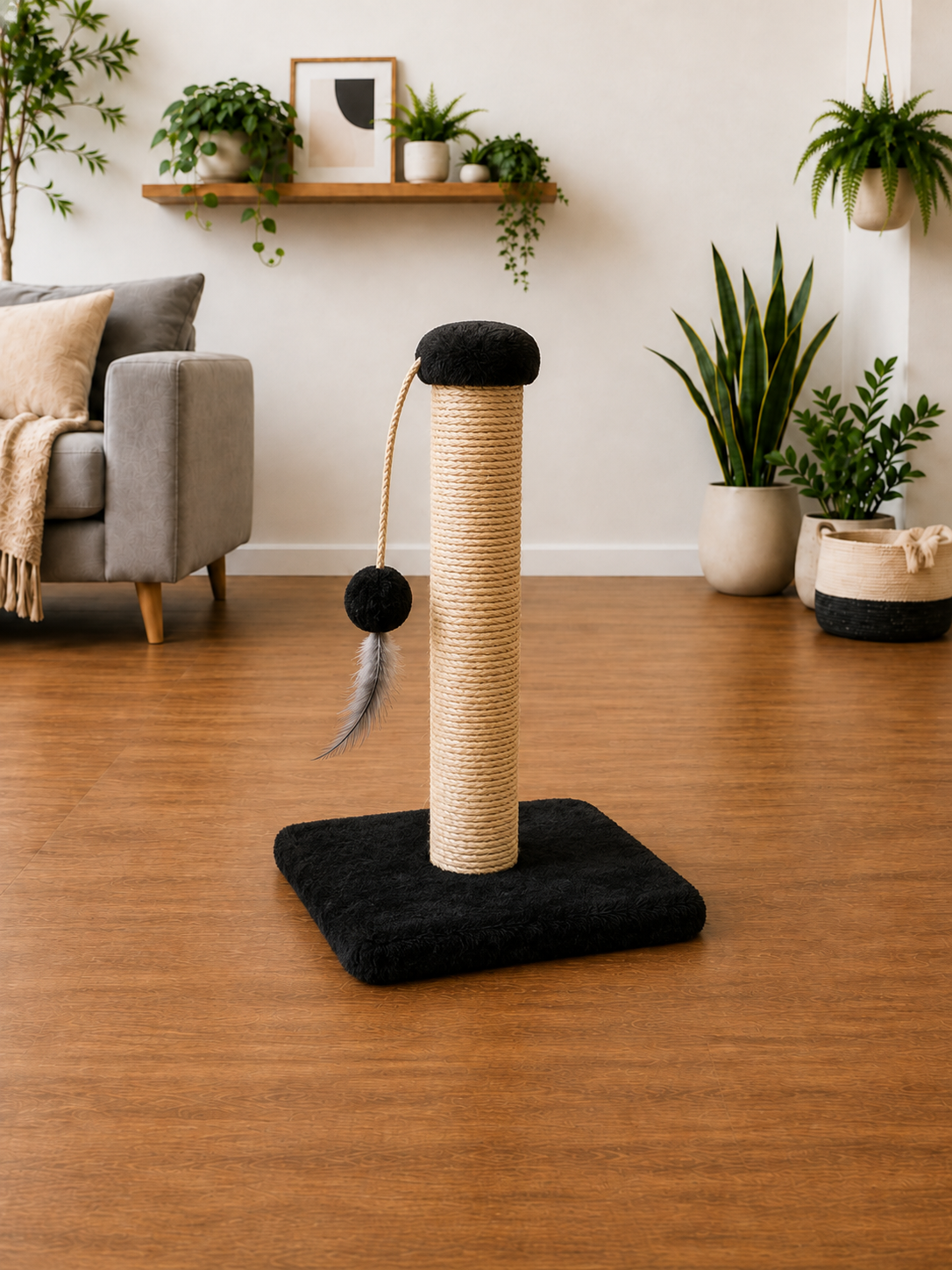 Arranhador para Gatos 1 Base Quadrada com Poste de Sisal e Brinquedo