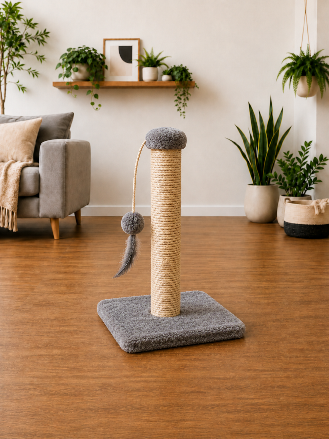 Arranhador para Gatos 1 Base Quadrada com Poste de Sisal e Brinquedo - Imagem 2