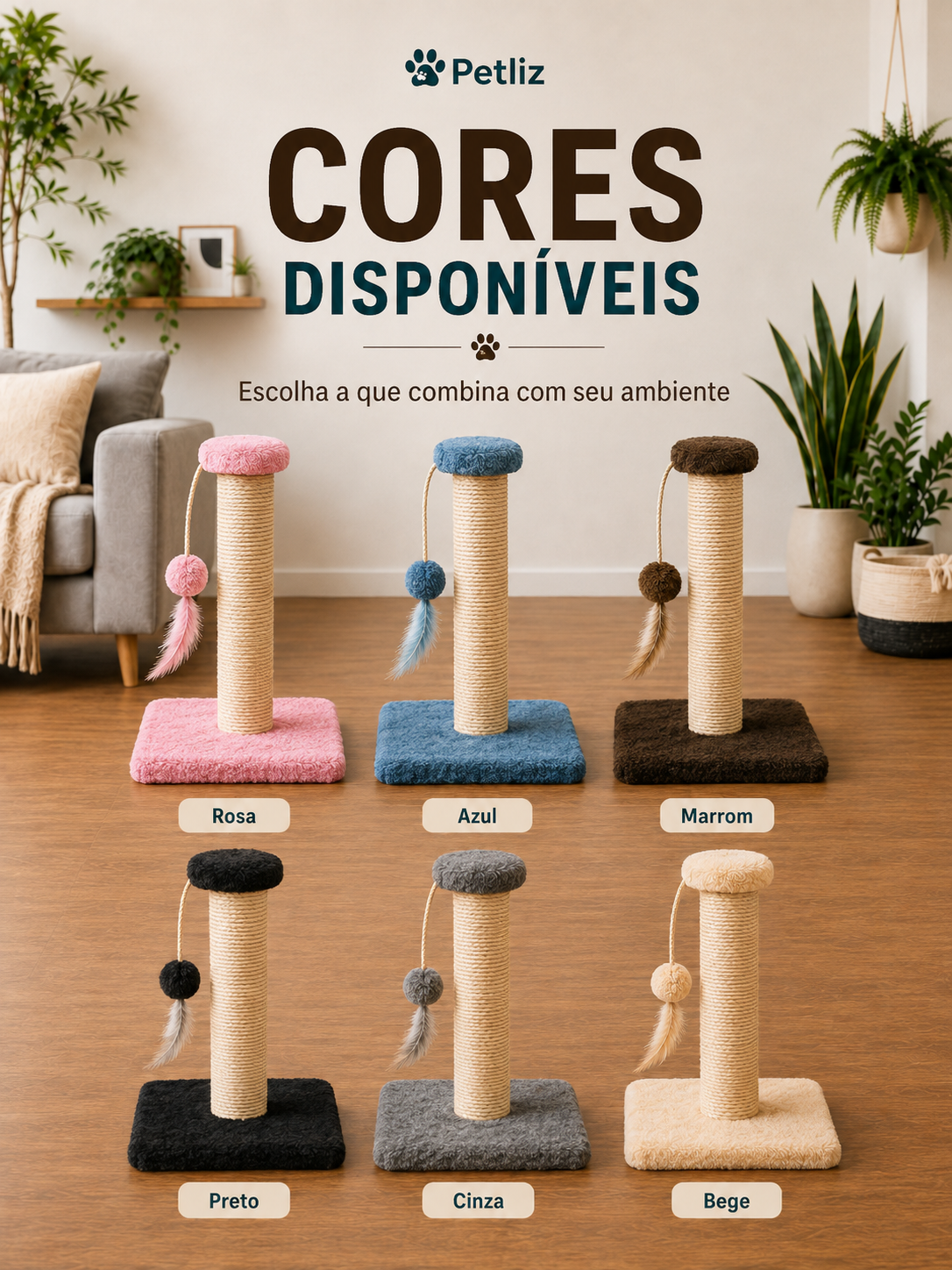 Arranhador para Gatos 1 Base Quadrada com Poste de Sisal e Brinquedo - Imagem 5