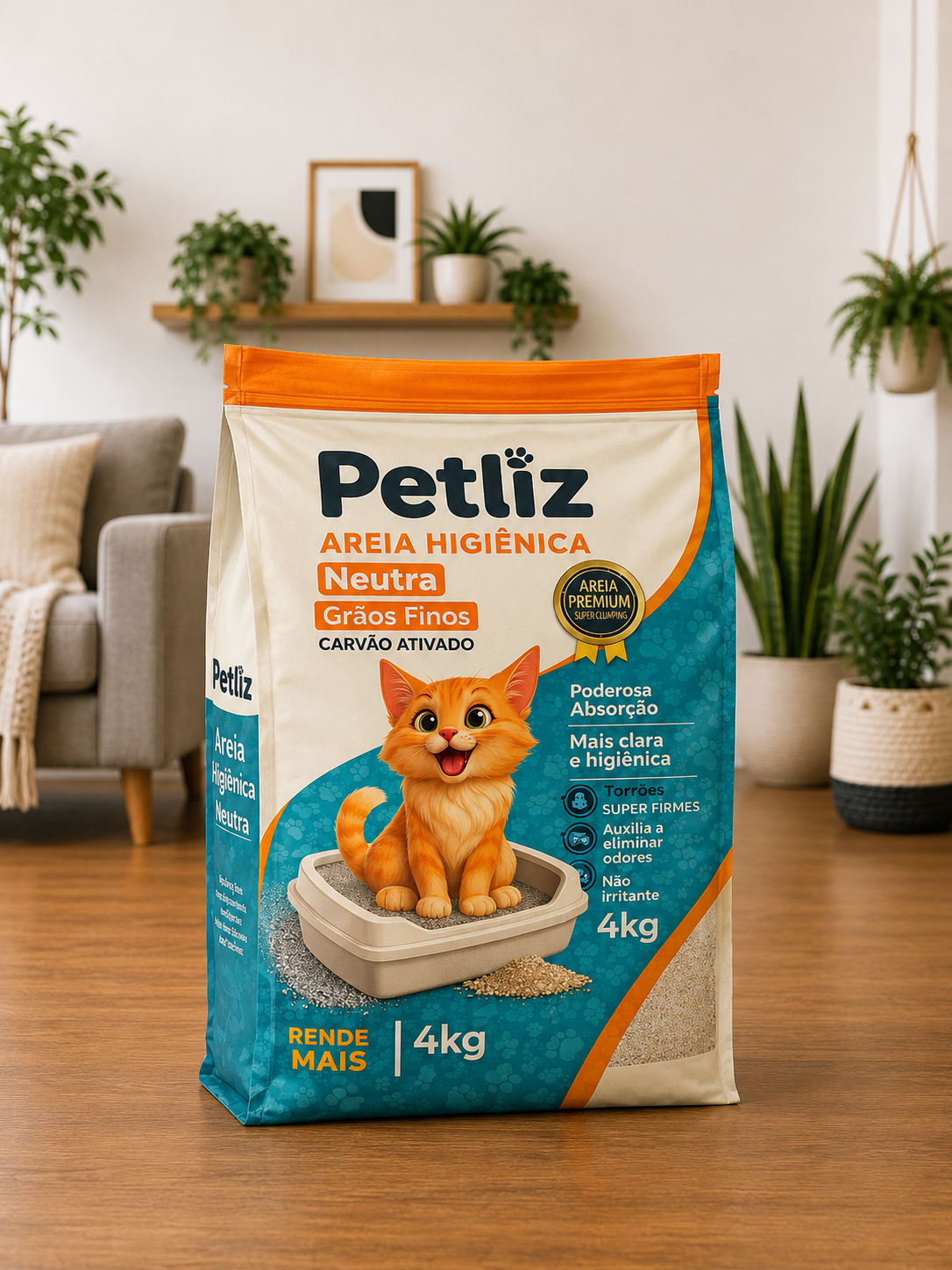 Areia Petliz Neutra Grãos Finos 4kg - Imagem 2