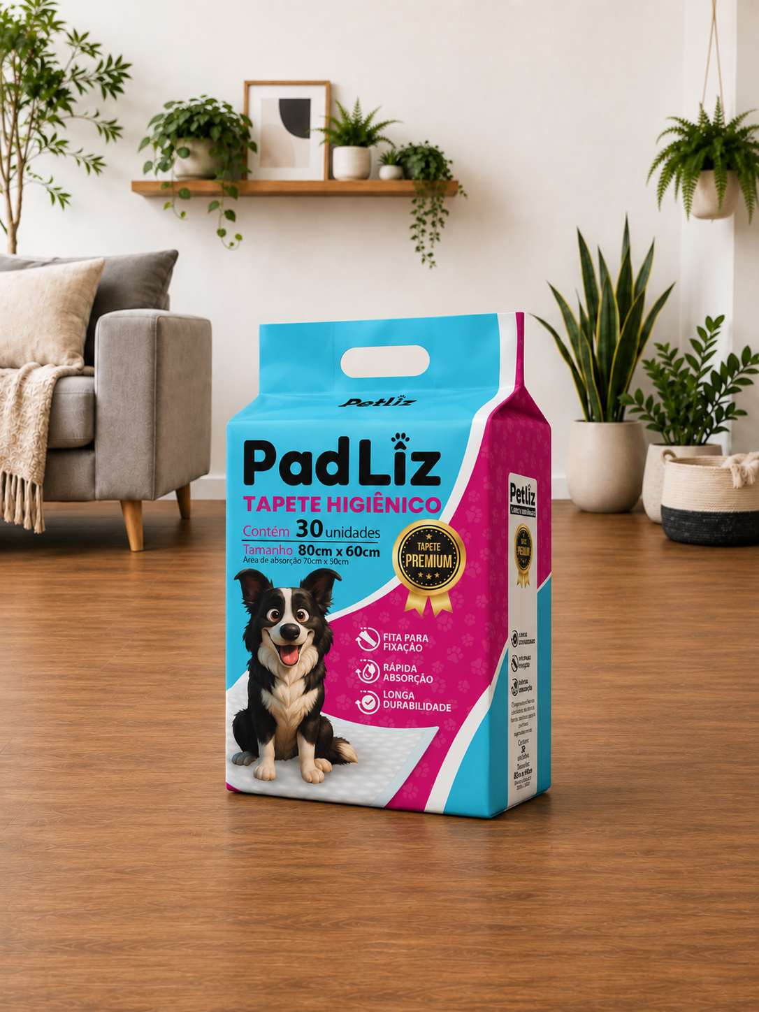 Tapete Higiênico Petliz PadLiz Premium 80x60cm – 30 Unidades