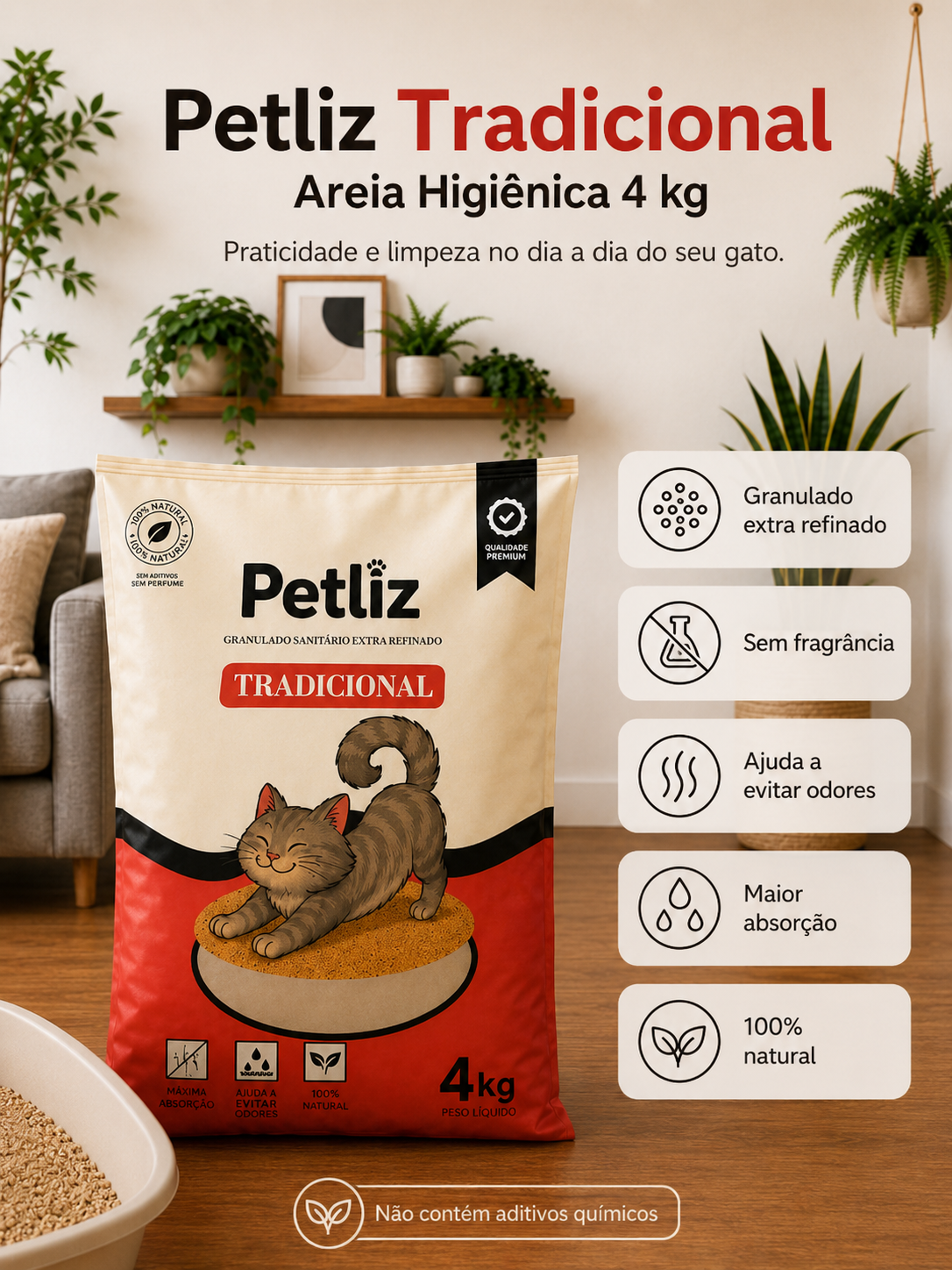 Areia Higiênica Petliz Tradicional 4 kg - Imagem 2