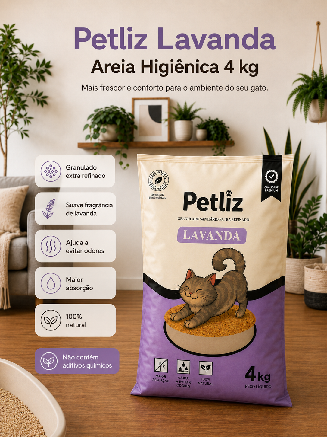 Areia Higiênica Petliz Lavanda 4 kg - Imagem 3