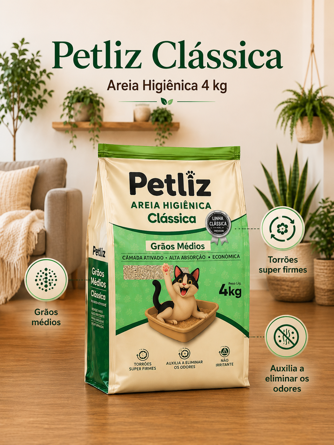 Areia Petliz Clássica Grãos Médios 4kg - Imagem 2