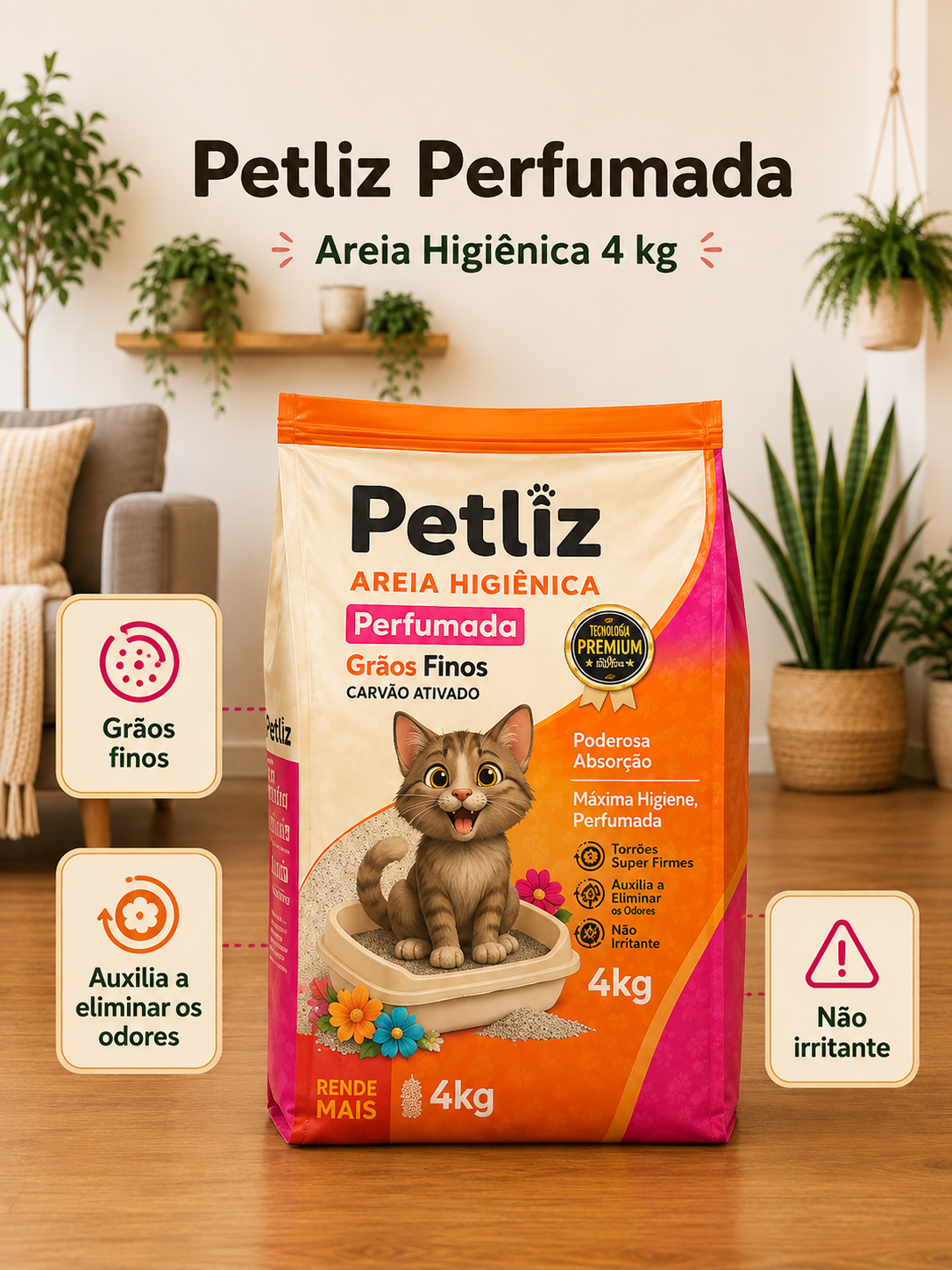 Areia Petliz Perfumada Grãos Finos 4kg - Imagem 3