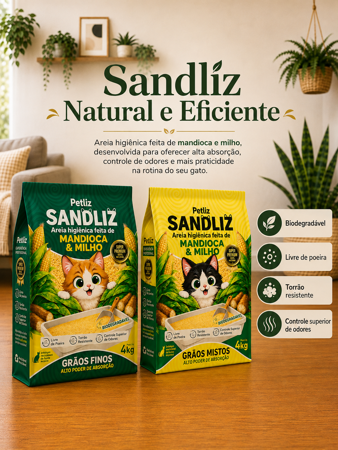 Areia Petliz Sandliz Mandioca + Milho Grãos Mistos - Imagem 6