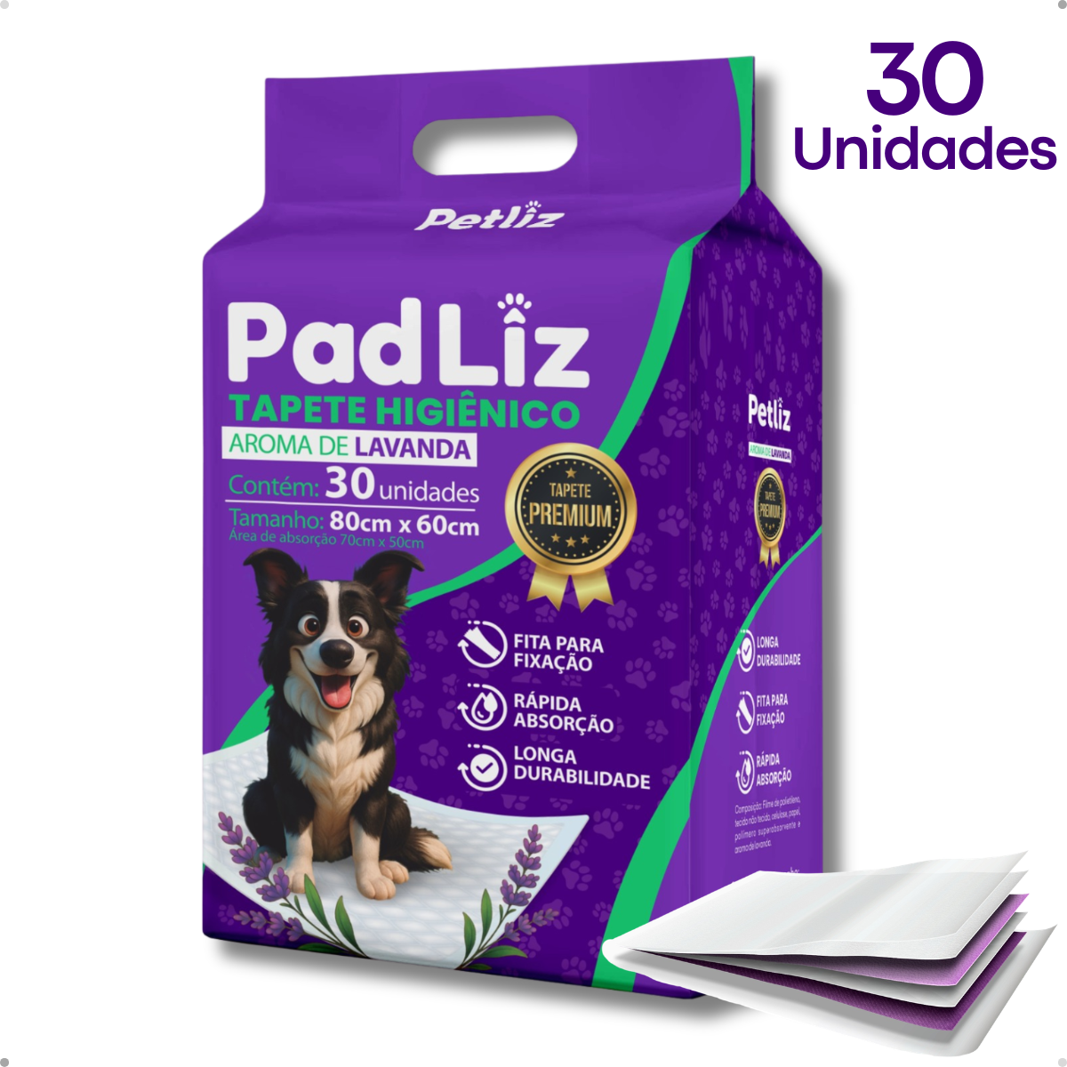 Tapete Higiênico PadLiz – Pacote com 30 Unidades