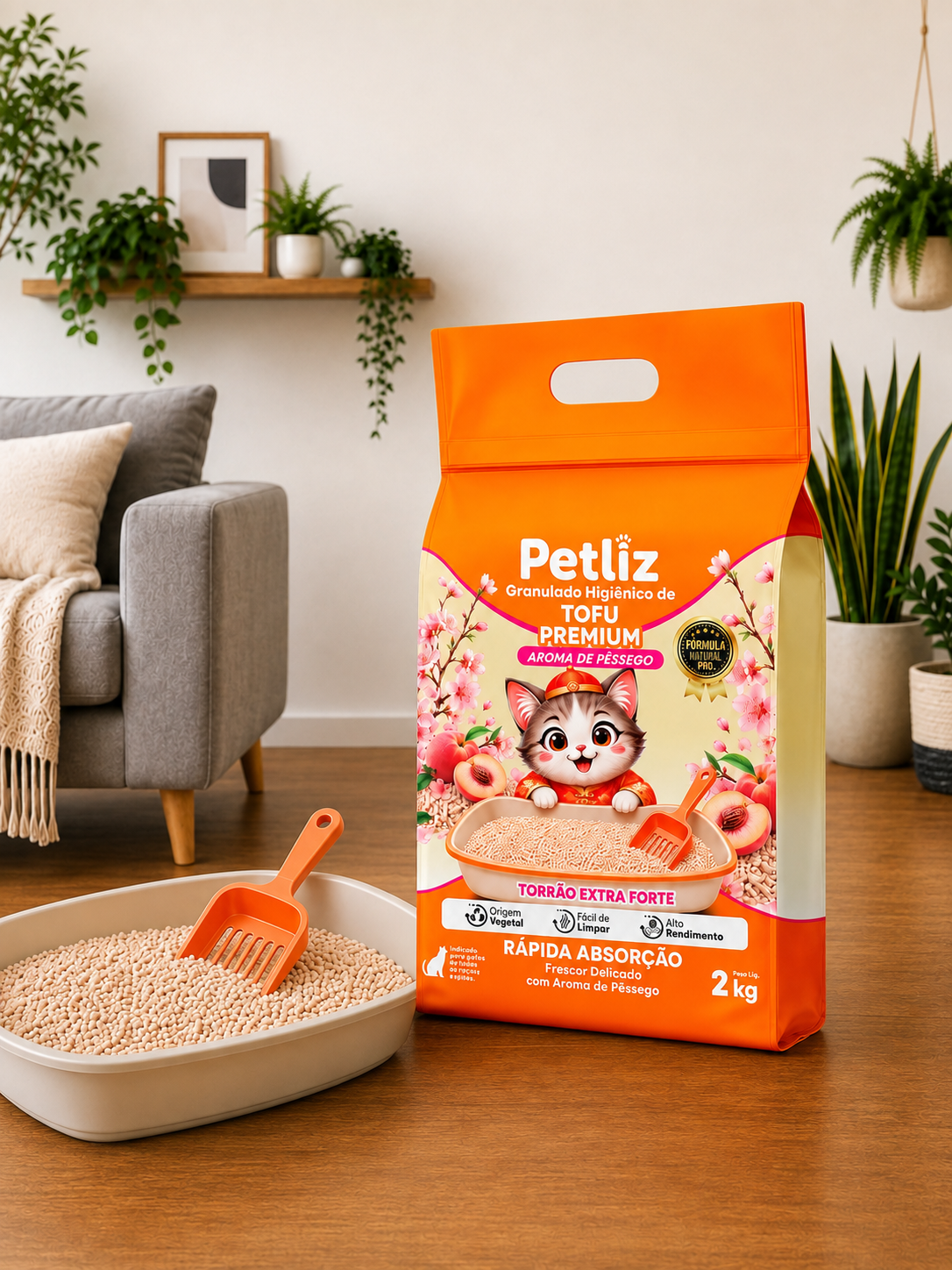 Granulado Petliz Tofu Premium Pêssego 2kg - Imagem 2