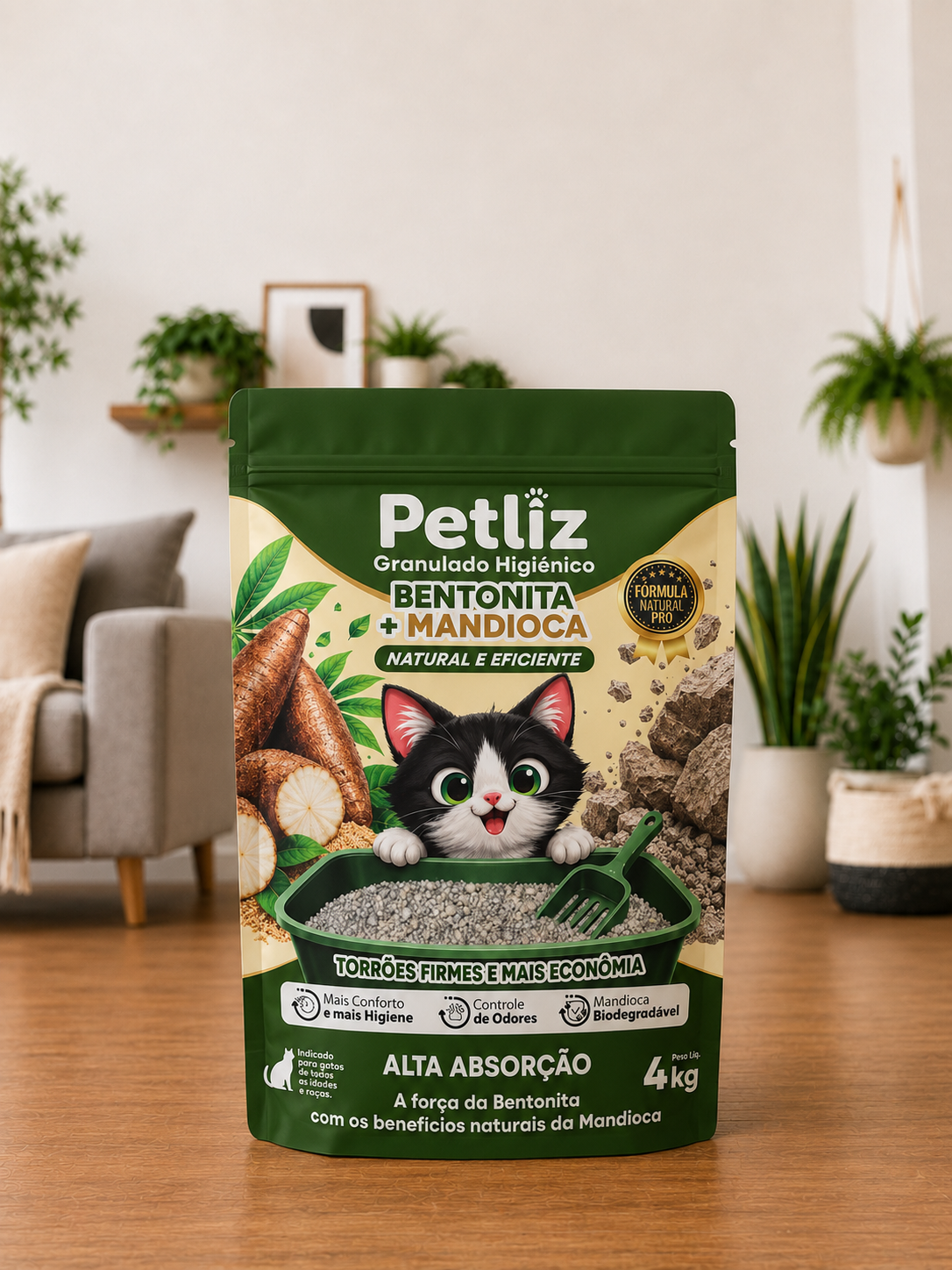 Areia Petliz Bentonita + Mandioca 4kg - Imagem 2